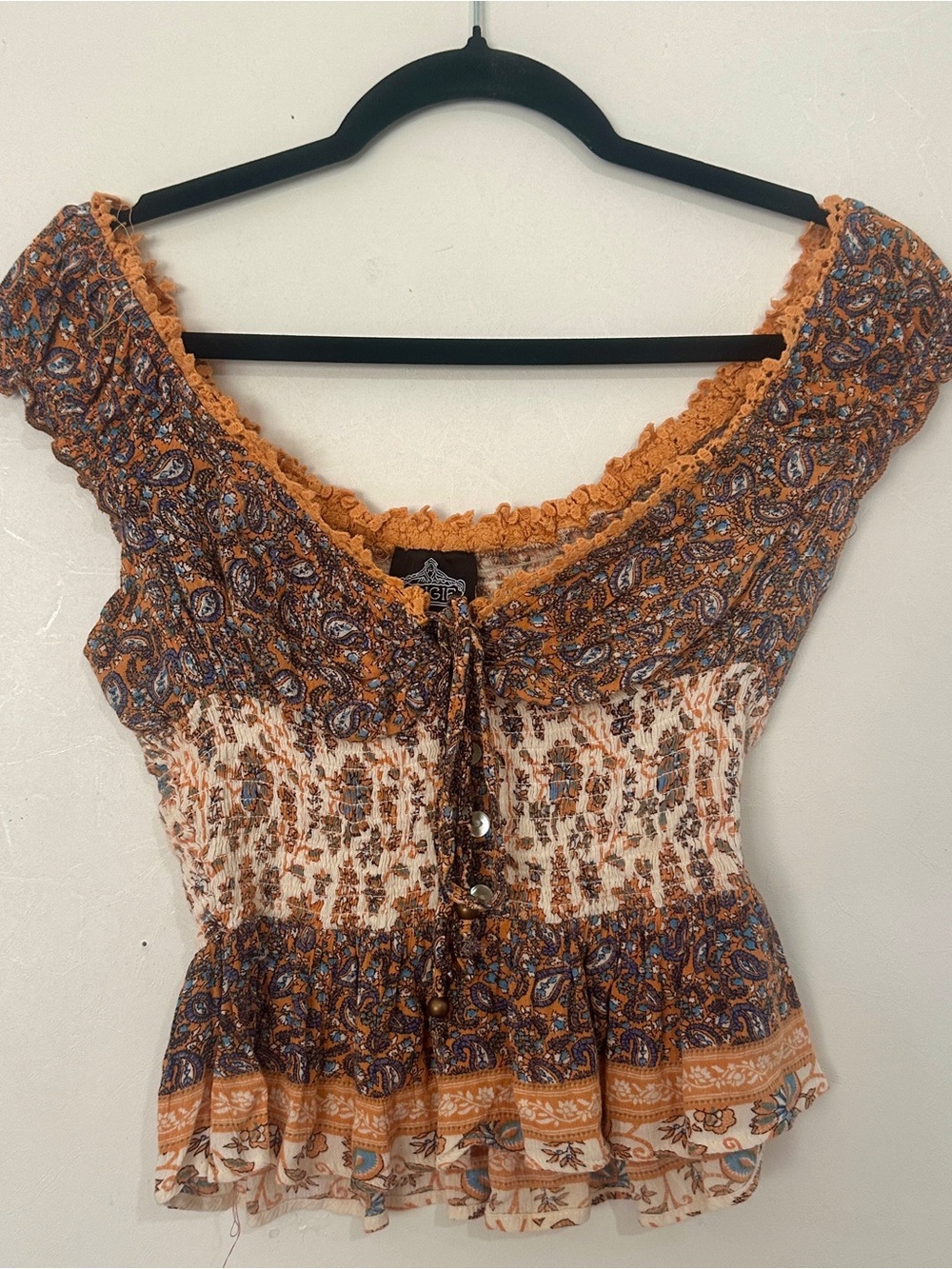 Angie Boho Paisley Smocked Blouse